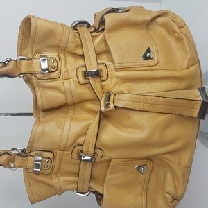 B MAKOWSKY TAN LEATHER SATCHEL HANDBAG,measurements on photo,in good condition.